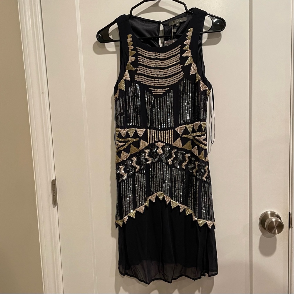 NWT Gracia Sequined Sparkle Navy Blue Mini Dress Sleeveless M - Picture 2 of 15